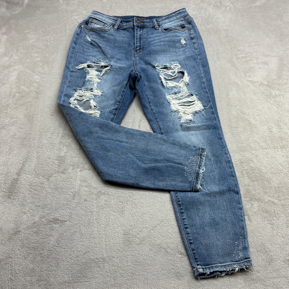 Judy Blue Boyfriend Jeans Womens 9/29 Distressed Raw Hem Edgy Boho Relaxed Denim